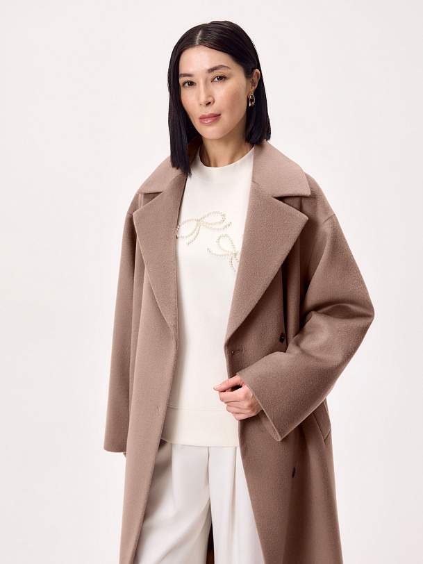 Пальто из премиальной шерсти с мембраной и съёмным капюшоном