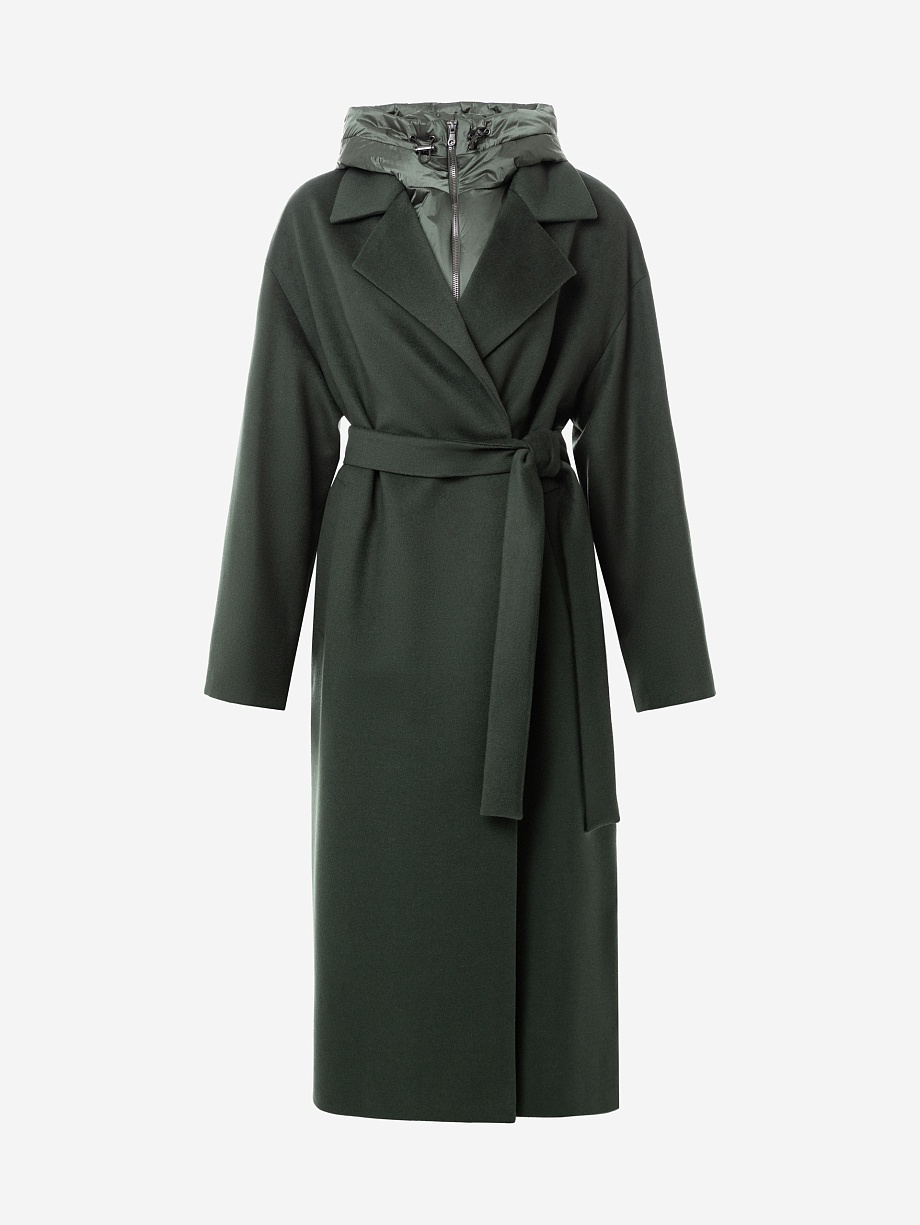 Пальто из шерсти с мембраной, утеплённой спинкой и съёмным капюшоном