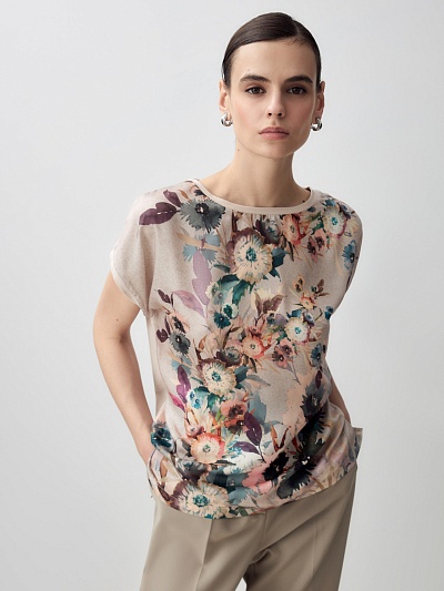 Хлопковая блуза с цветочным принтом POMPA
