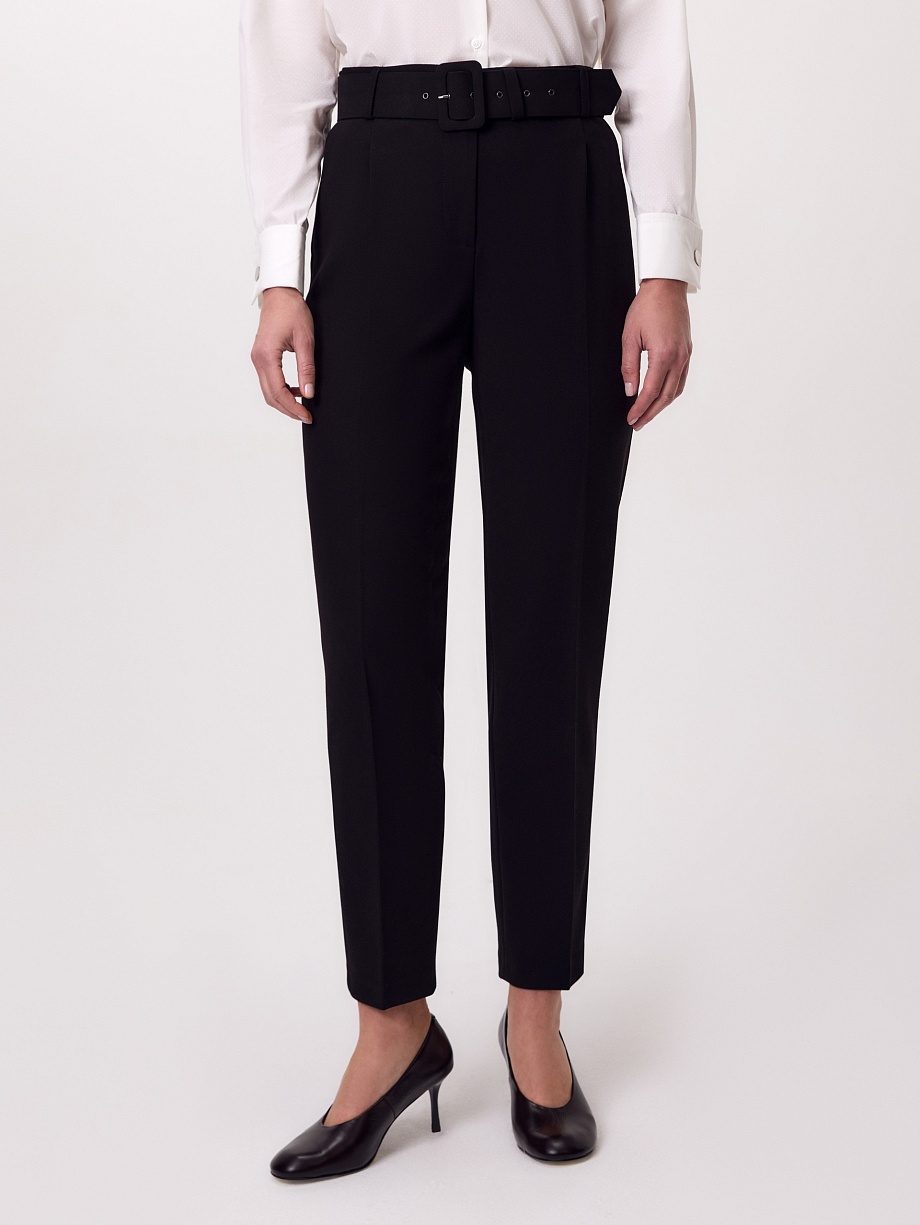 Прямые брюки из костюмной ткани с обтяжным поясом