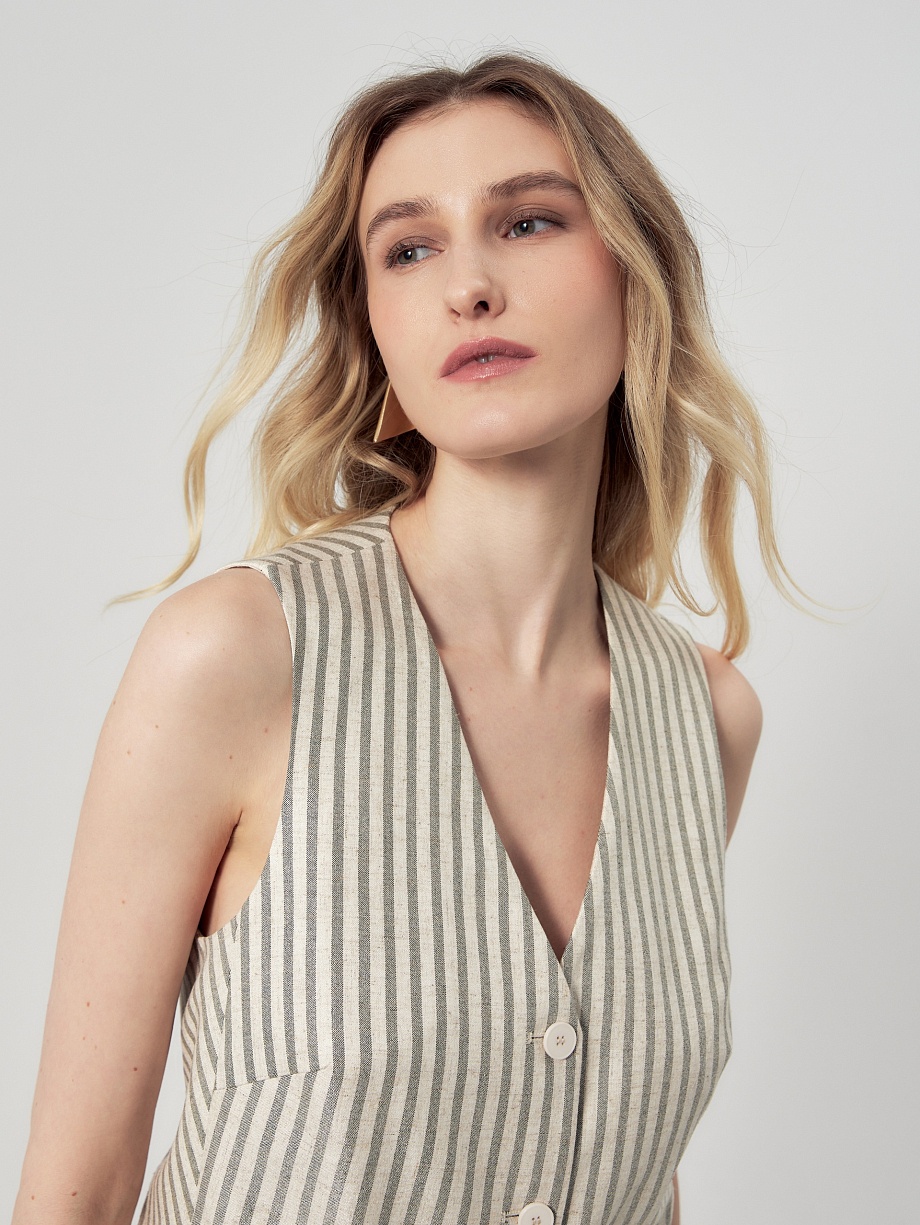 Полосатый жилет из вискозы и льна