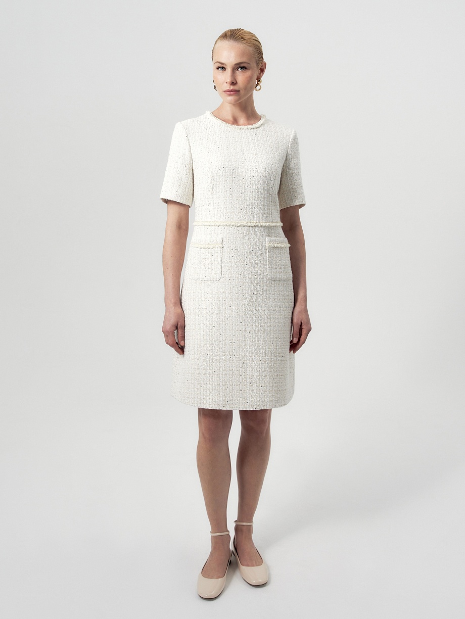 Платье миди из твида с пайетками