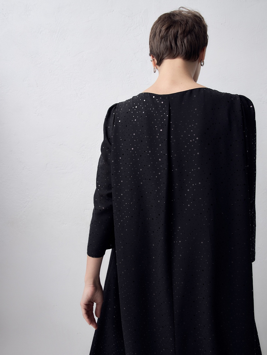 Платье-трапеция из шифона с металлизированным принтом