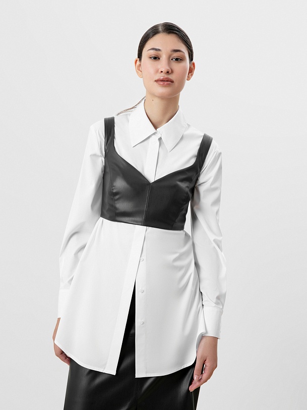 Кроп-топ черный из экокожи