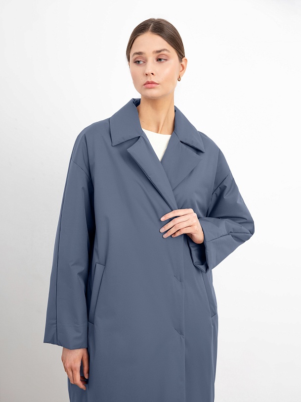 Дутое пальто-кокон прямое свободное