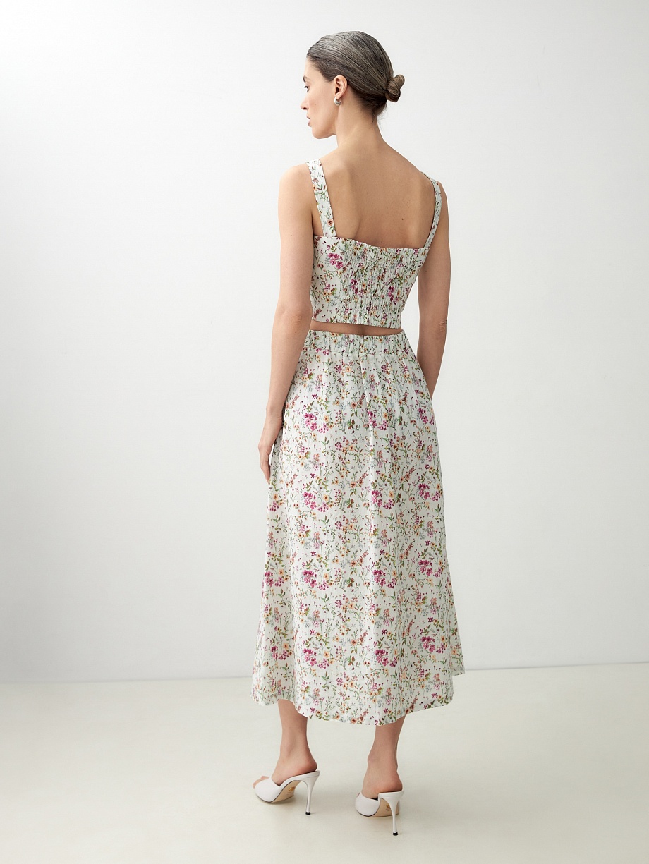 Юбка-трапеция из хлопка и льна на пуговицах