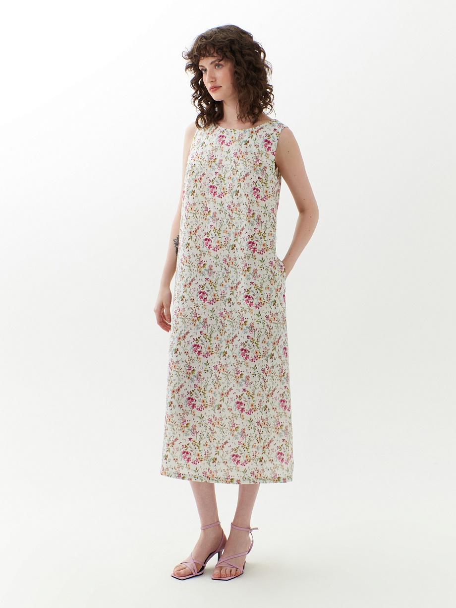 Платье из хлопка и льна с открытой спиной