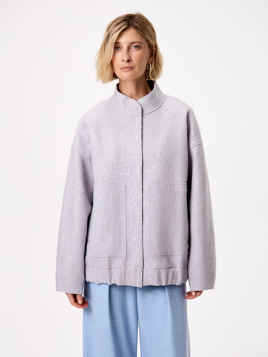 Бомбер из варёной шерсти с мембраной и пайетками