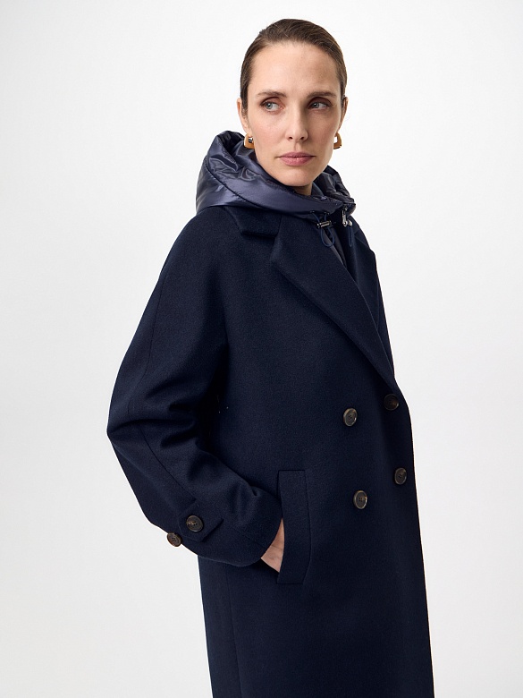 Пальто из шерсти с мембраной, утеплённой спинкой и съёмным капюшоном POMPA арт.1015391p90864