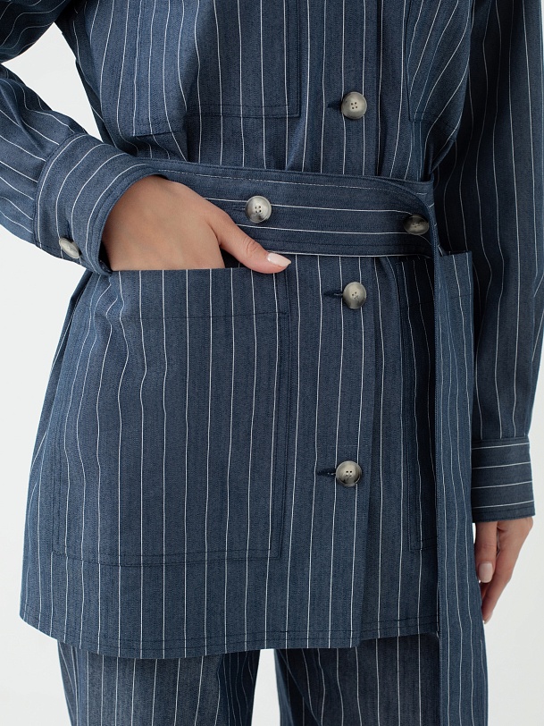 Жакет деним прямого кроя с поясом