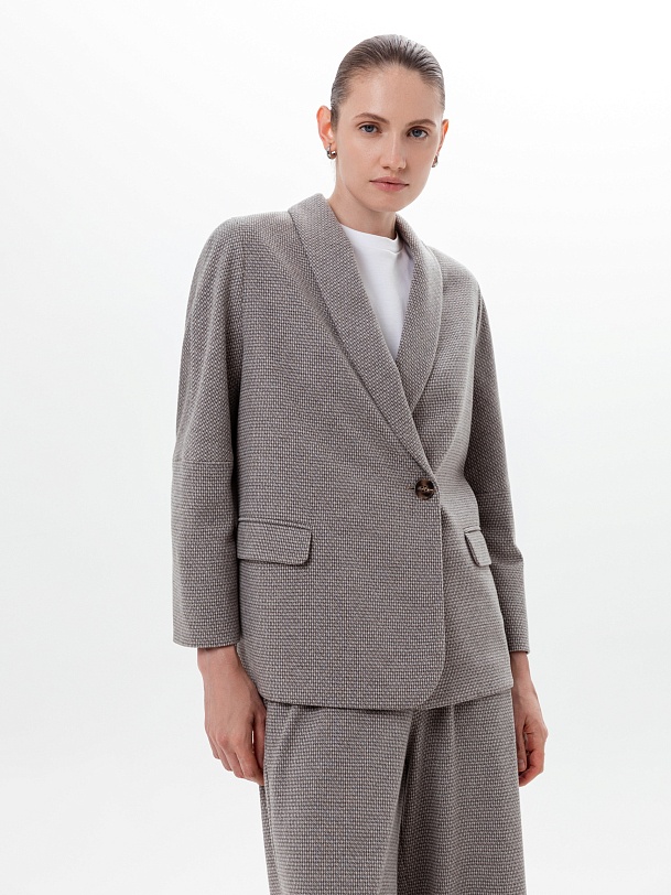 Трикотажный жакет с  V-образным вырезом в принте "пье-де-пуль"