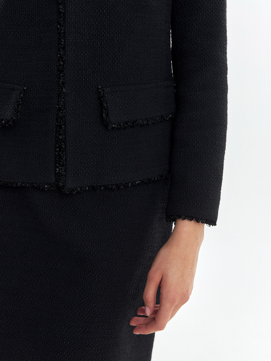 Прямой укороченный жакет из буклированной хлопковой ткани