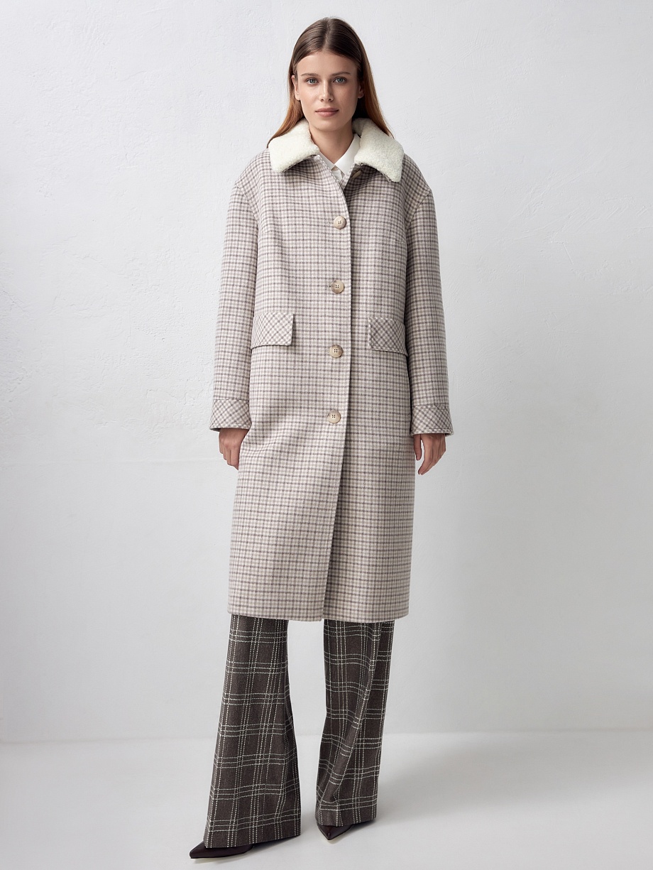 Зимнее шерстяное пальто в клетку