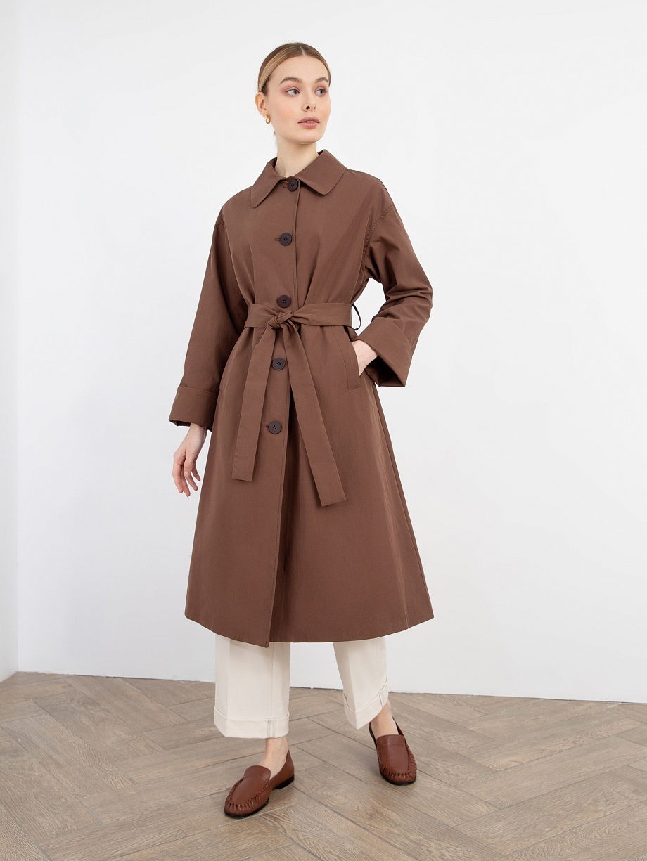 Плащ силуэта трапеция с поясом