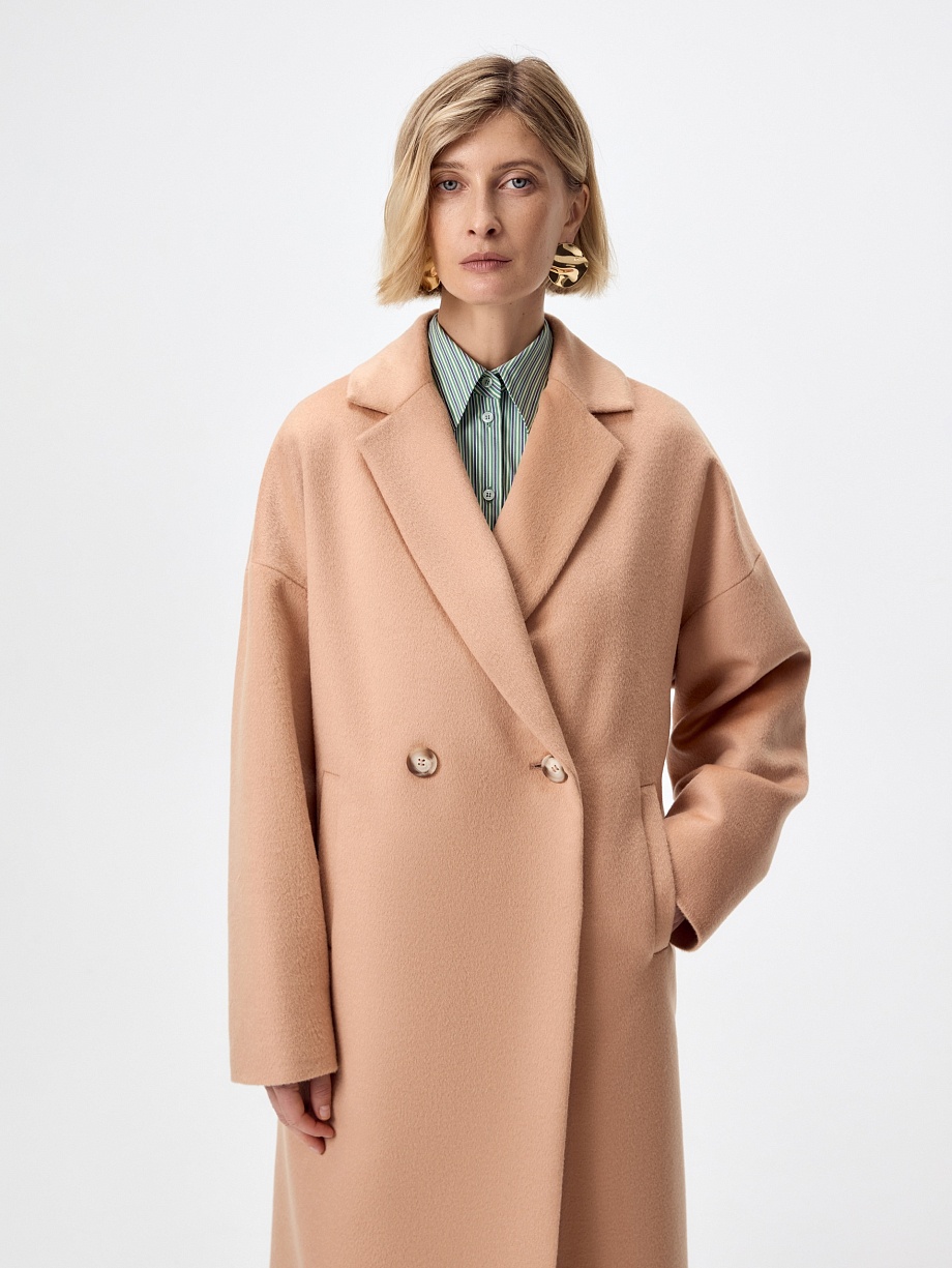 Двубортное пальто из шерсти с мембраной