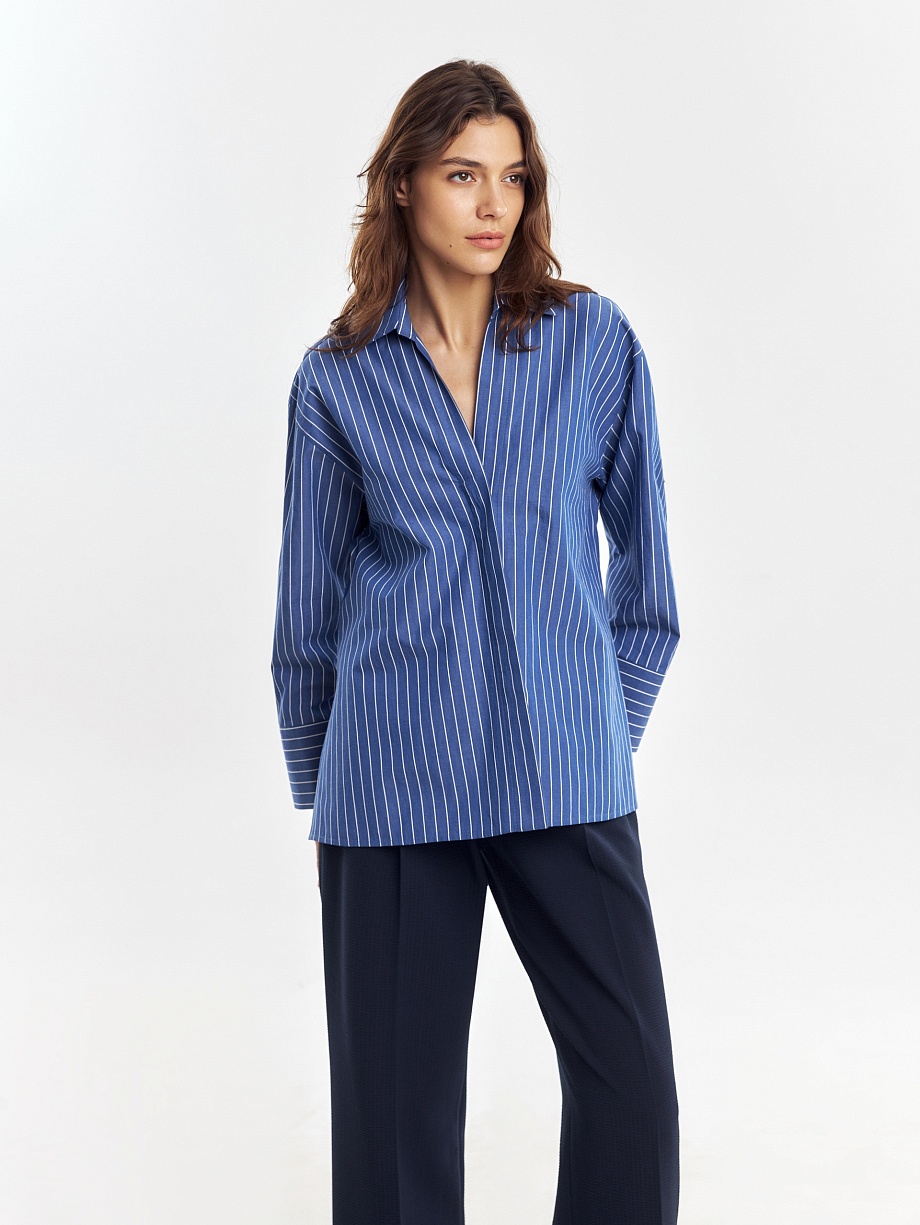 Свободная хлопковая блузка в полоску
