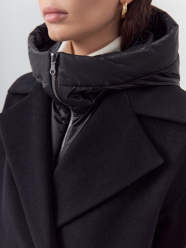 Пальто из 100% шерсти с мембраной и съёмным капюшоном