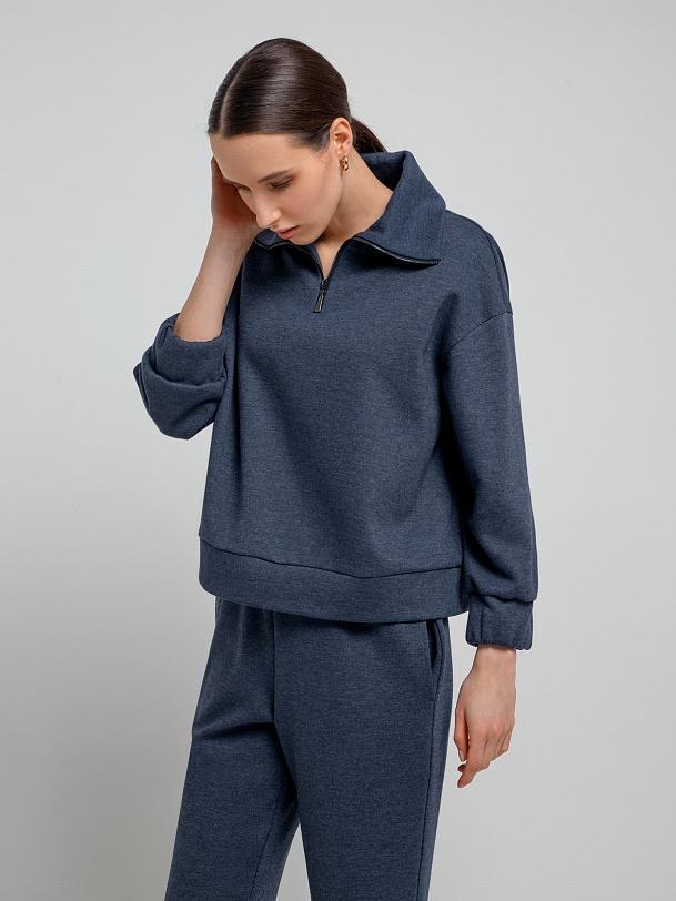 Свободная толстовка с воротником апаш на молнии