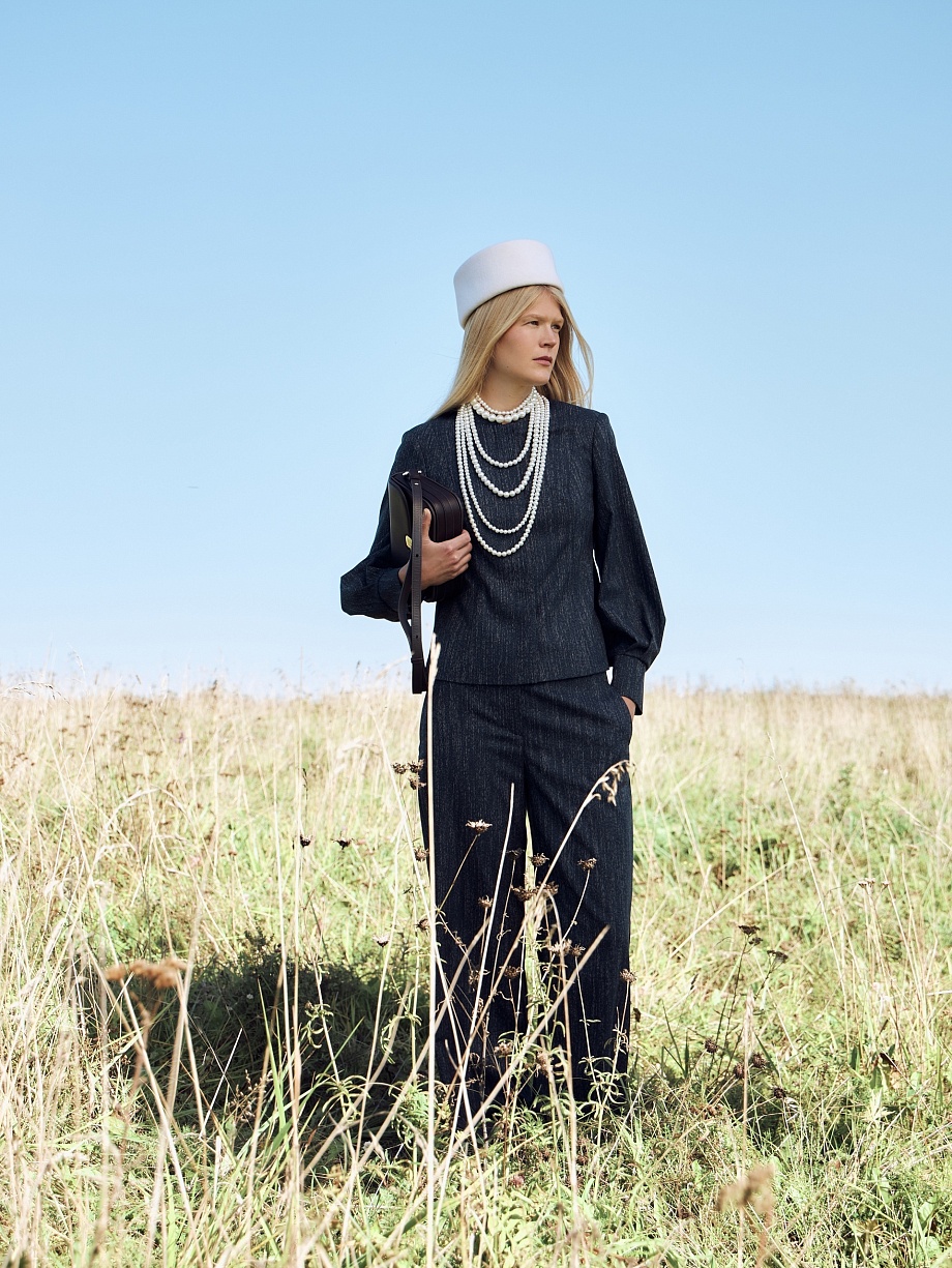 Прямые брюки из костюмной ткани с имитацией джинсы