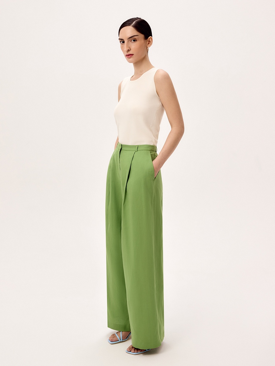 Брюки-палаццо из хлопка и льна