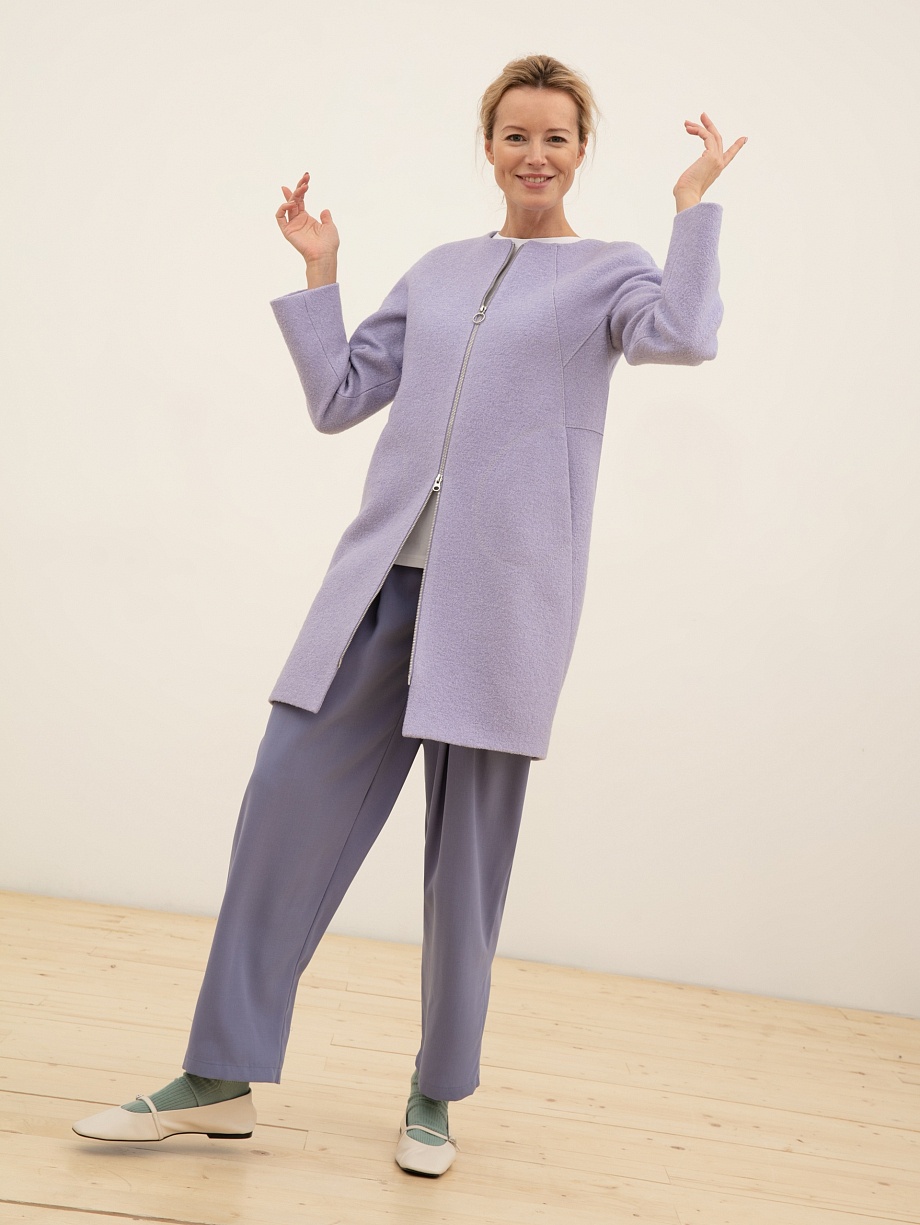 Шерстяное пальто на молнии