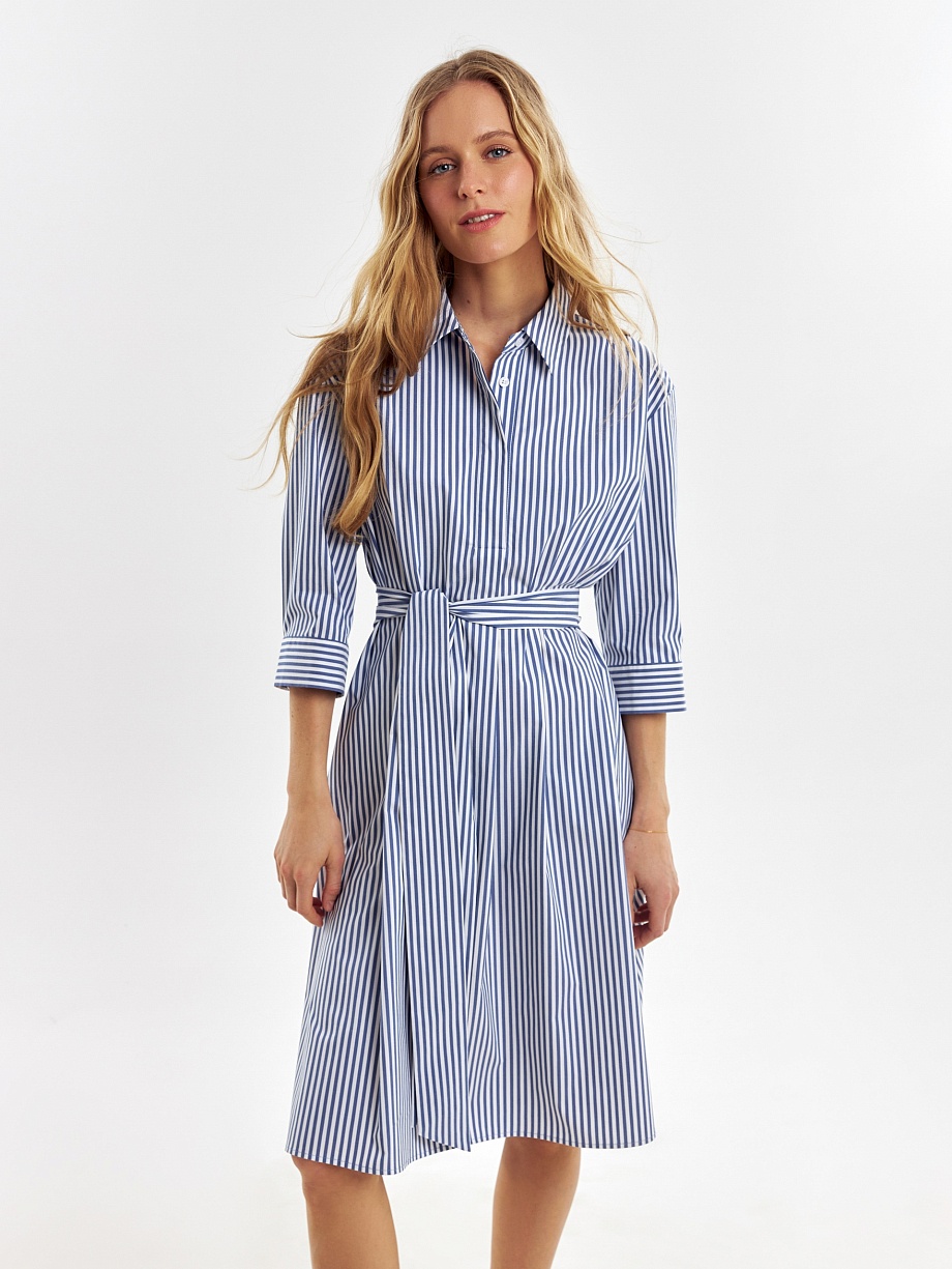 Хлопковое платье-рубашка в полоску