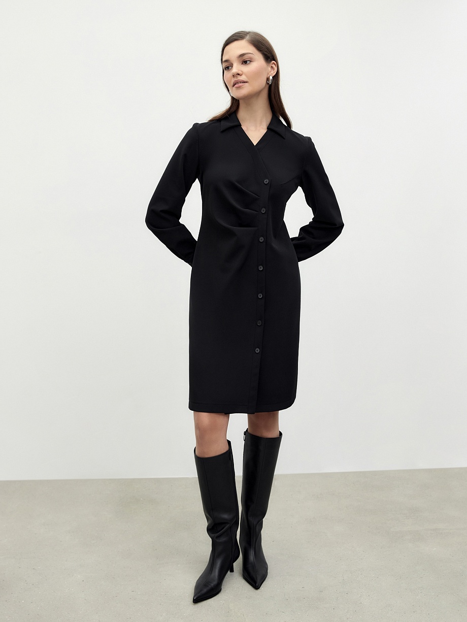 Платье с асимметричной застежкой из костюмной ткани