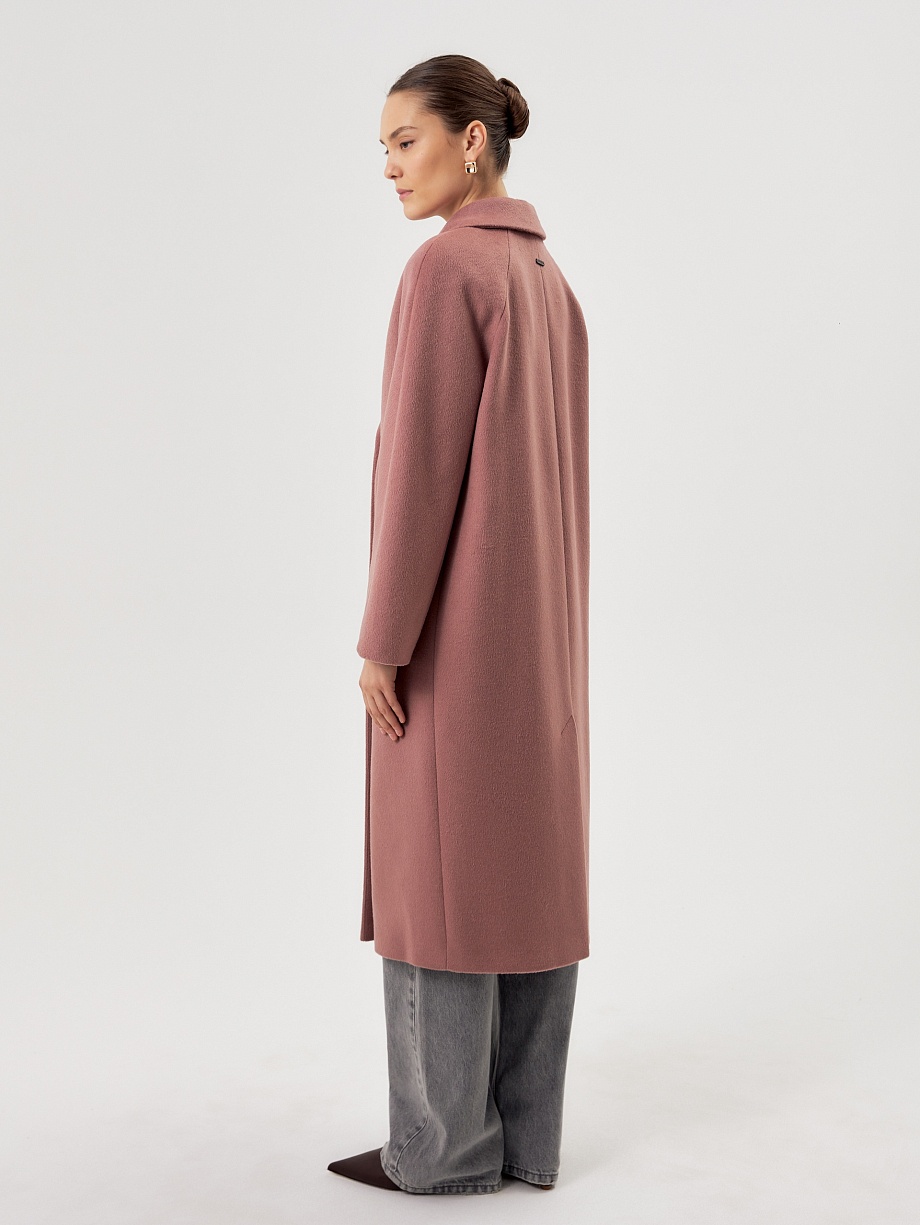 Двубортное шерстяное пальто силуэта удлиненый кокон