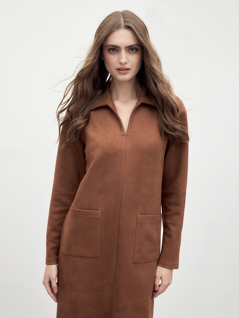 Прямое платье-миди из искусственной замши