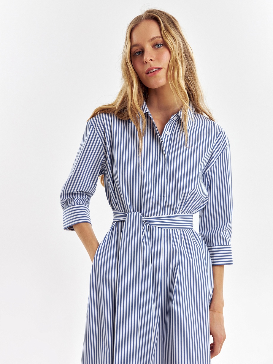Хлопковое платье-рубашка в полоску