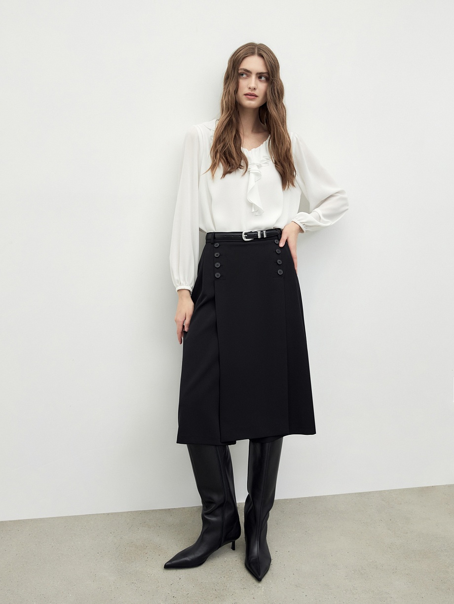 Укороченные брюки-юбка из костюмной ткани