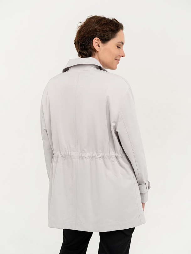 Двубортная куртка-тренч светло-серая