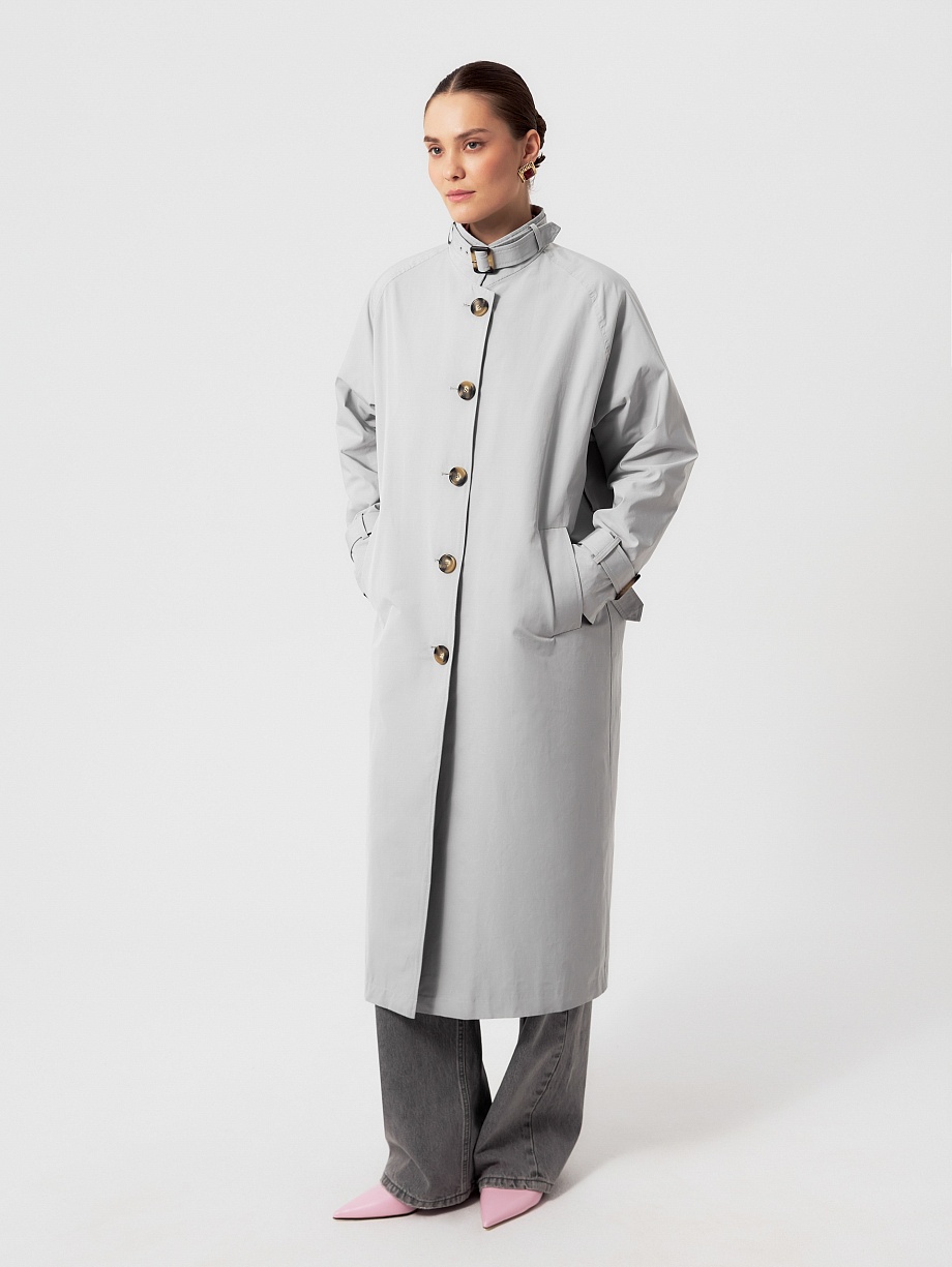 Непромокаемый тренч с высоким воротником