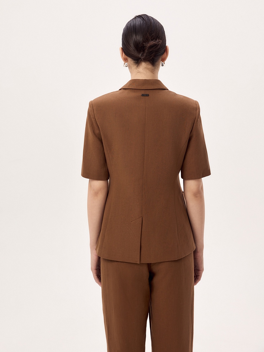 Жакет из хлопка и льна с коротким рукавом