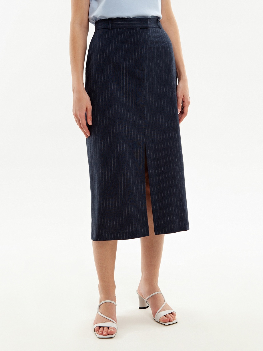 Прямая юбка миди из 100% хлопка с разрезом