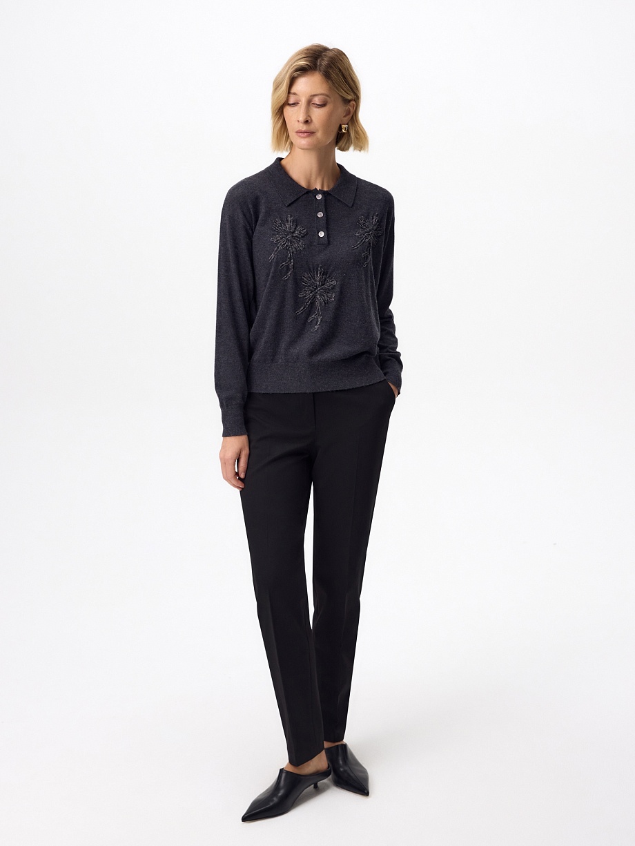 Джемпер-поло из шерсти с вискозой и вышивкой