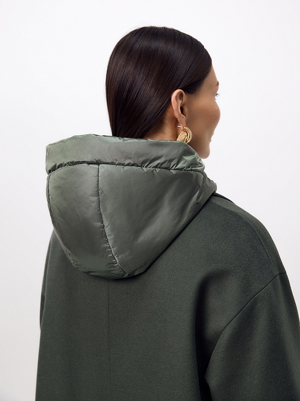 Пальто из шерсти с мембраной, утеплённой спинкой и съёмным капюшоном POMPA арт.1015545p90841