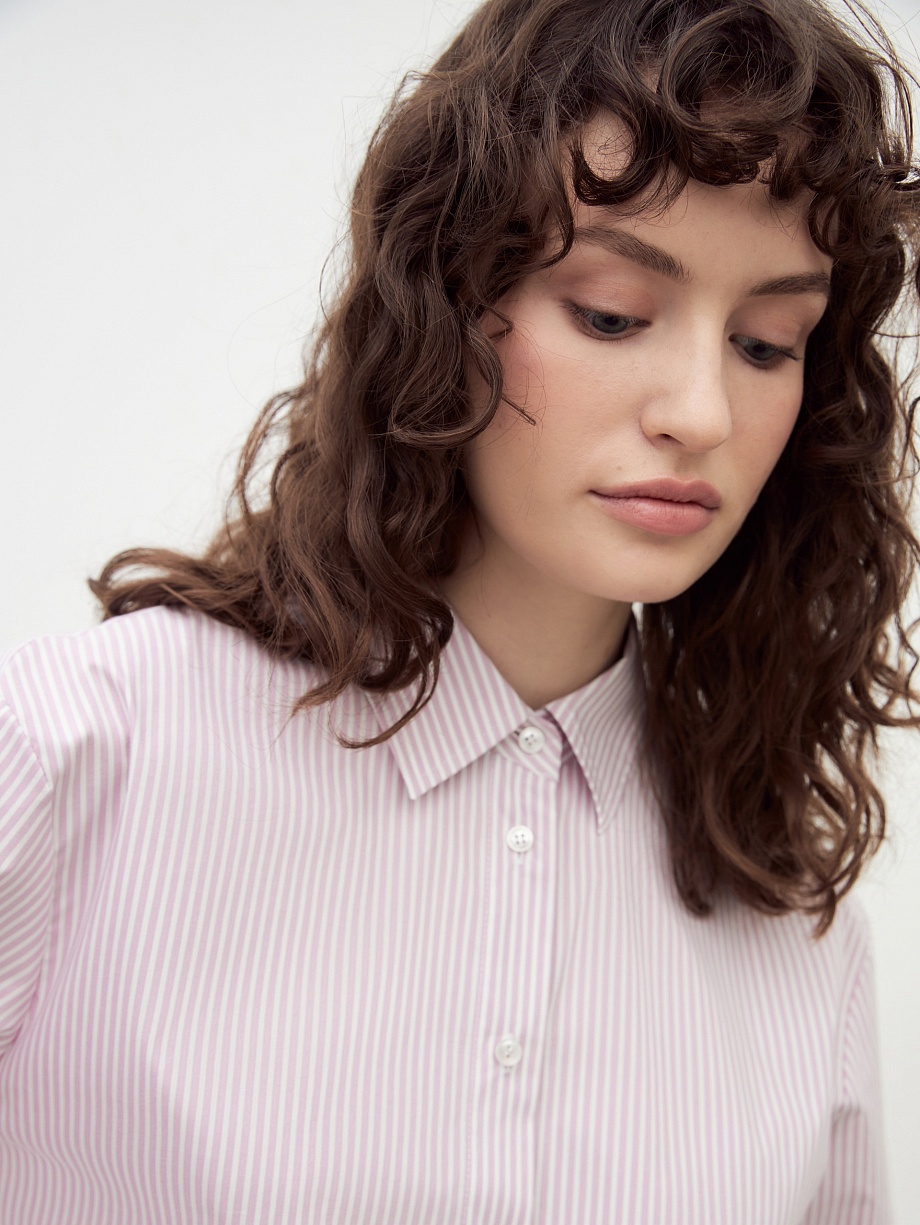 Прямая удлиненная рубашка в тонкую полоску