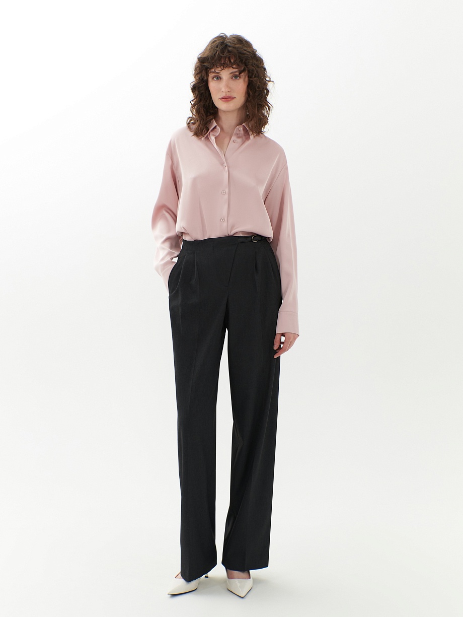 Широкие брюки с асимметричным гульфиком и складками