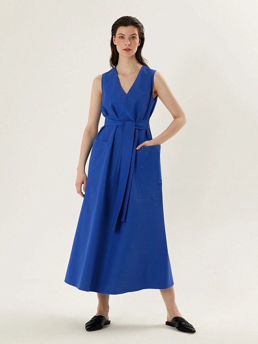 Хлопковый сарафан с накладными карманами