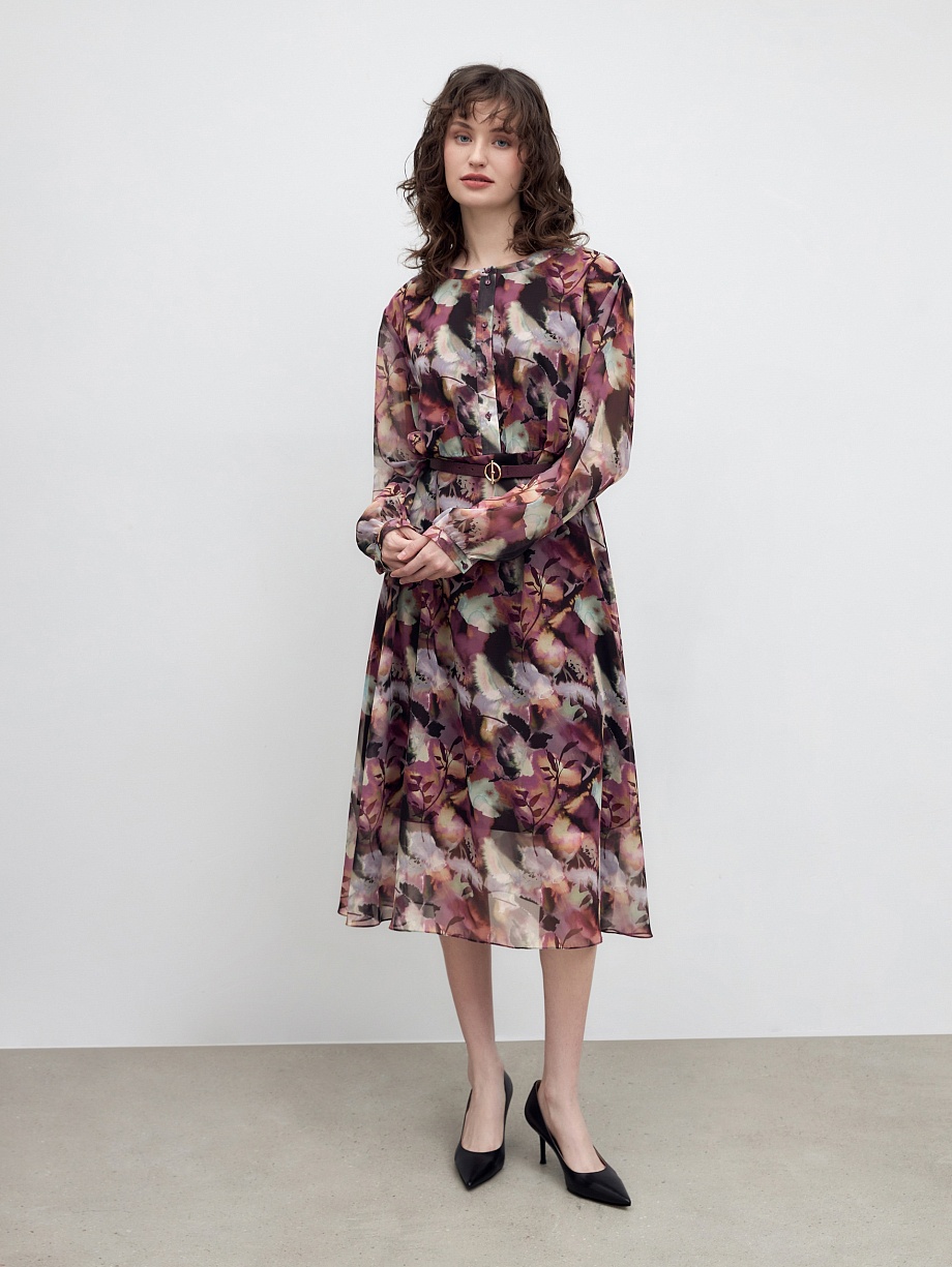 Платье из тонкого шифона с растительным принтом