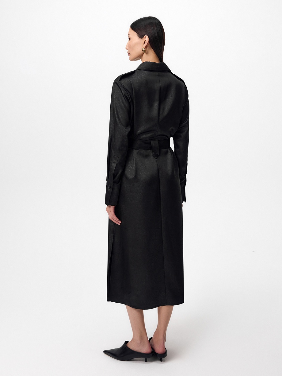 Платье-рубашка из фактурного атласа