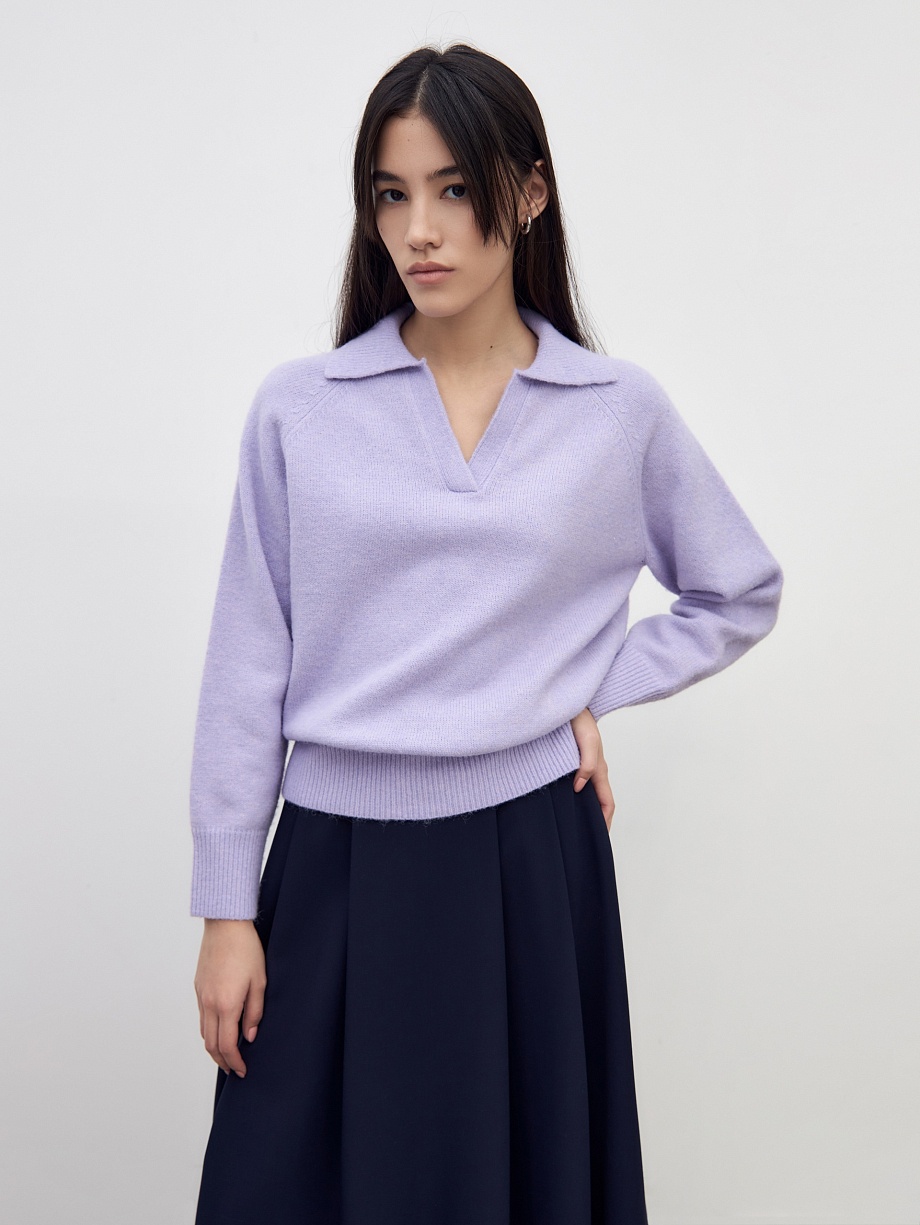 Мягкий вязаный джемпер-поло с овечьей шерстью