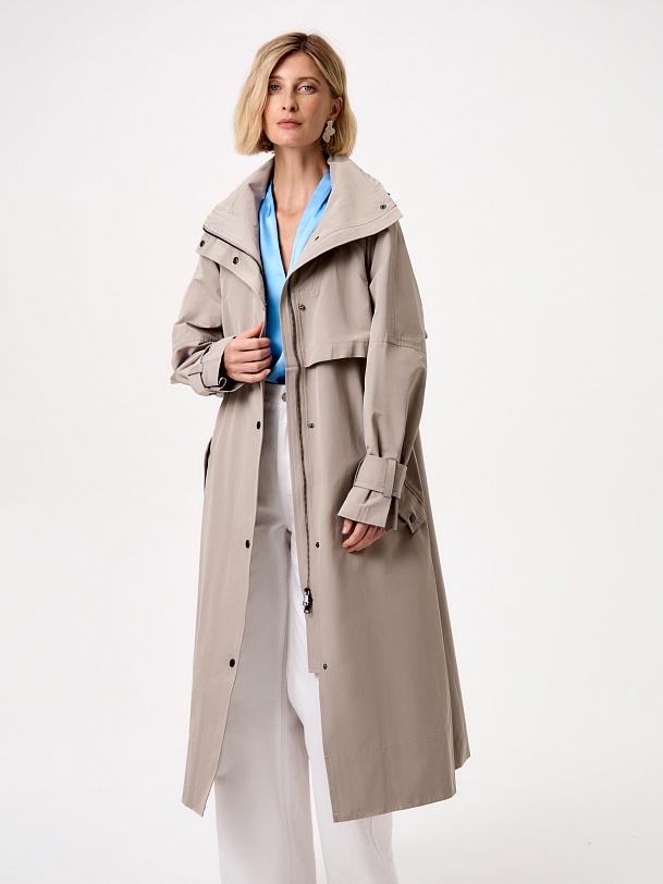 Непромокаемый хлопковый плащ с высоким воротником