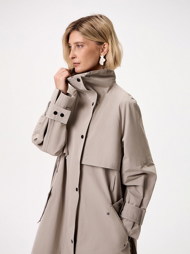 Непромокаемый хлопковый плащ с высоким воротником