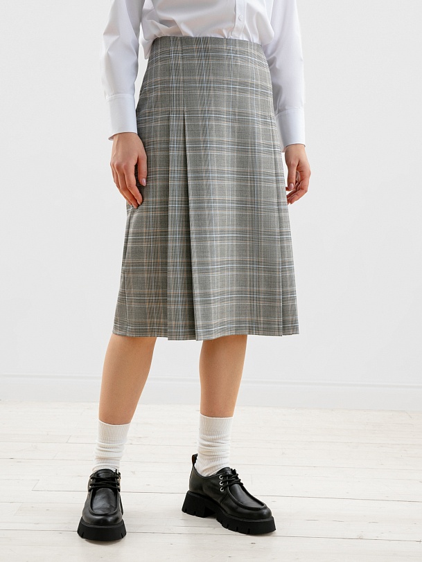 Юбка-трапеция из костюмной ткани в клетку
