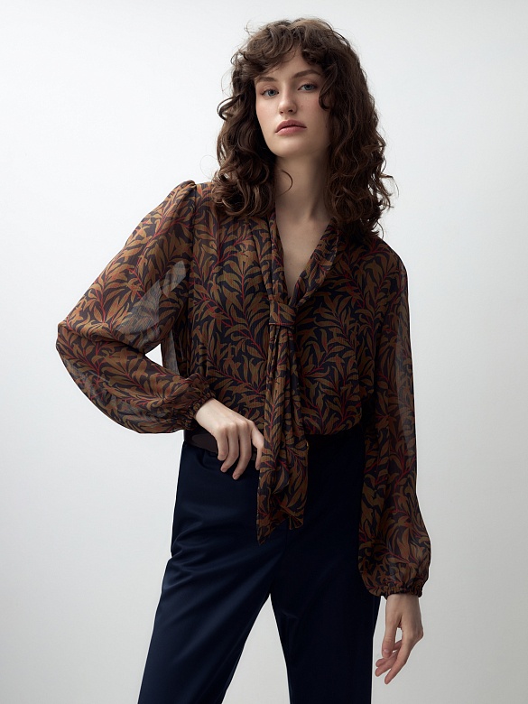 Свободная блуза с растительным принтом POMPA арт.1148720ft0390
