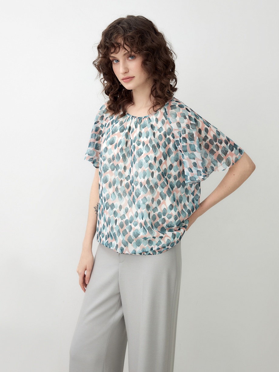 Свободная шифоновая блуза с акварельным принтом