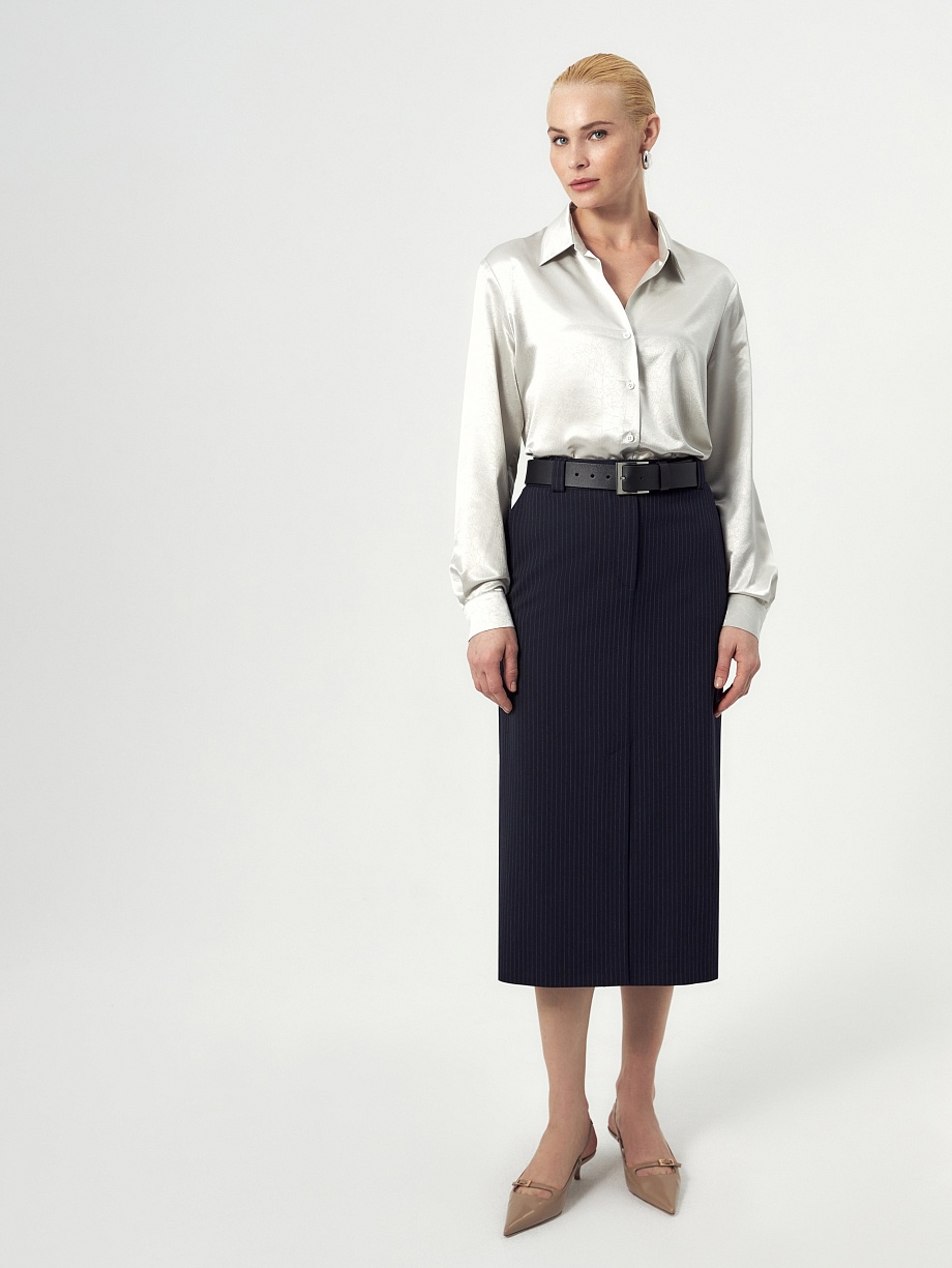 Юбка миди из костюмной ткани с открытым срезом