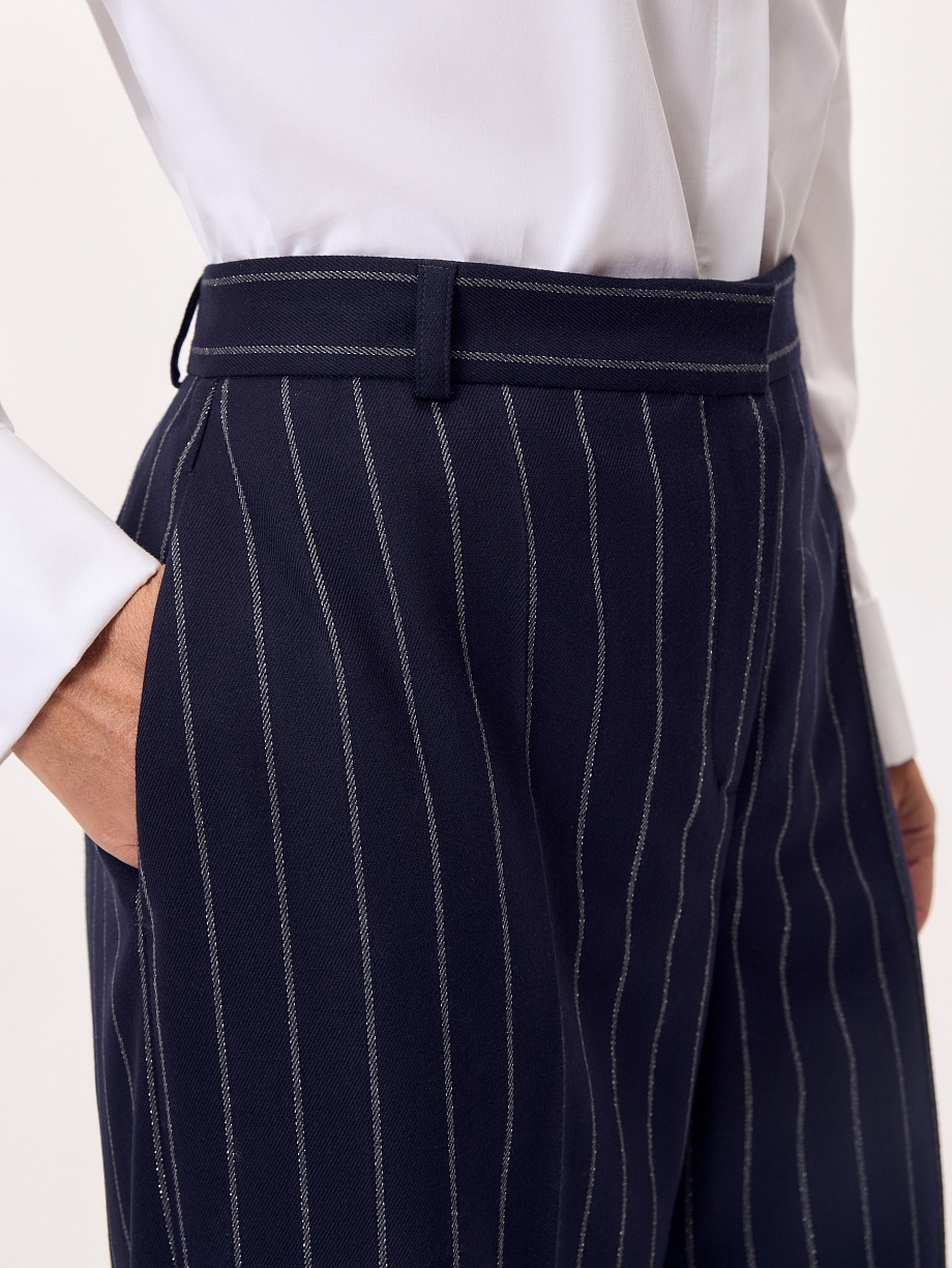 Брюки из костюмной ткани с полосками люрекса